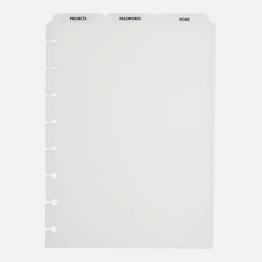 A5 Top Blank Tab Dividers | Frosted Clear | Discbound planner