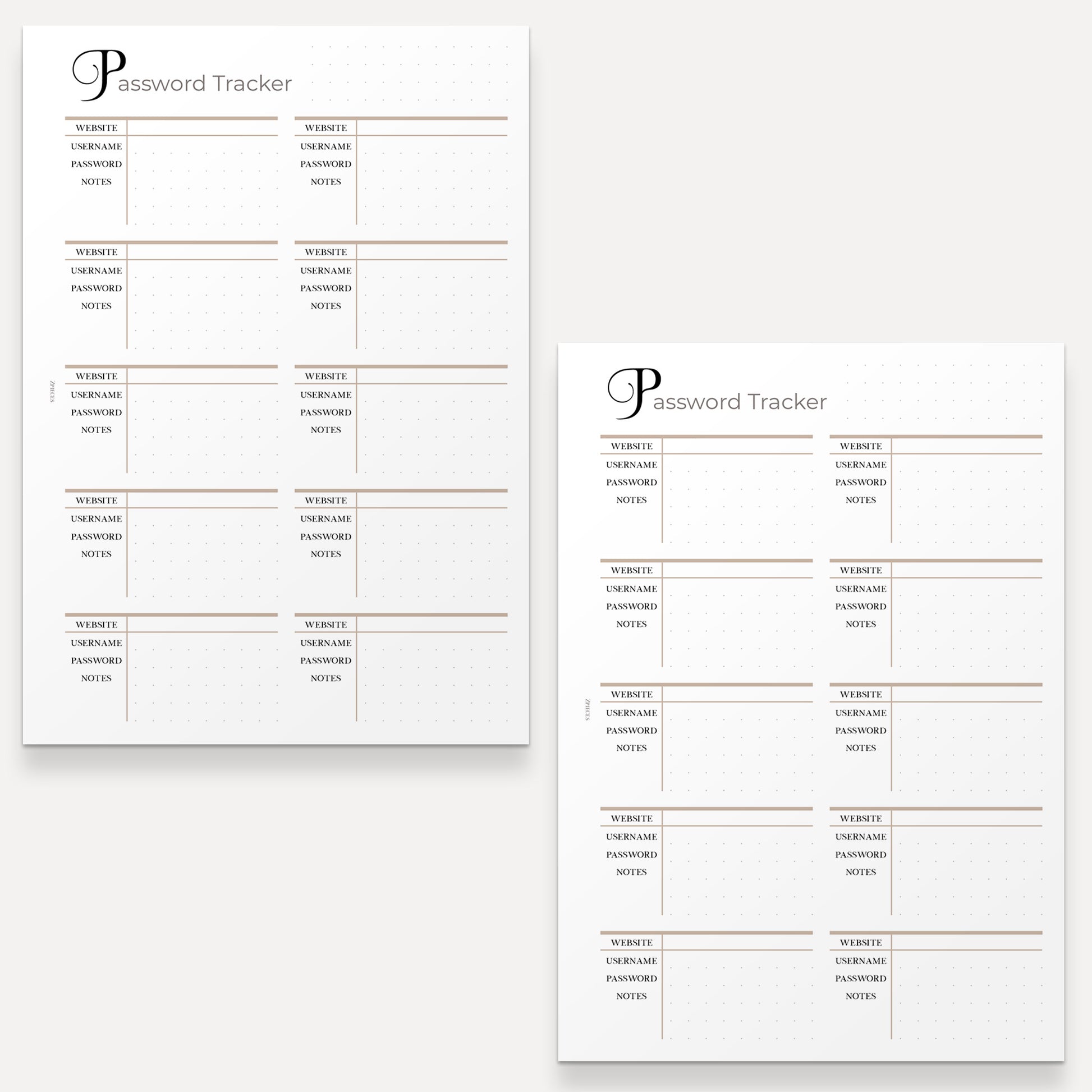 Password Tracker | A5 Planner Inserts - zpieces