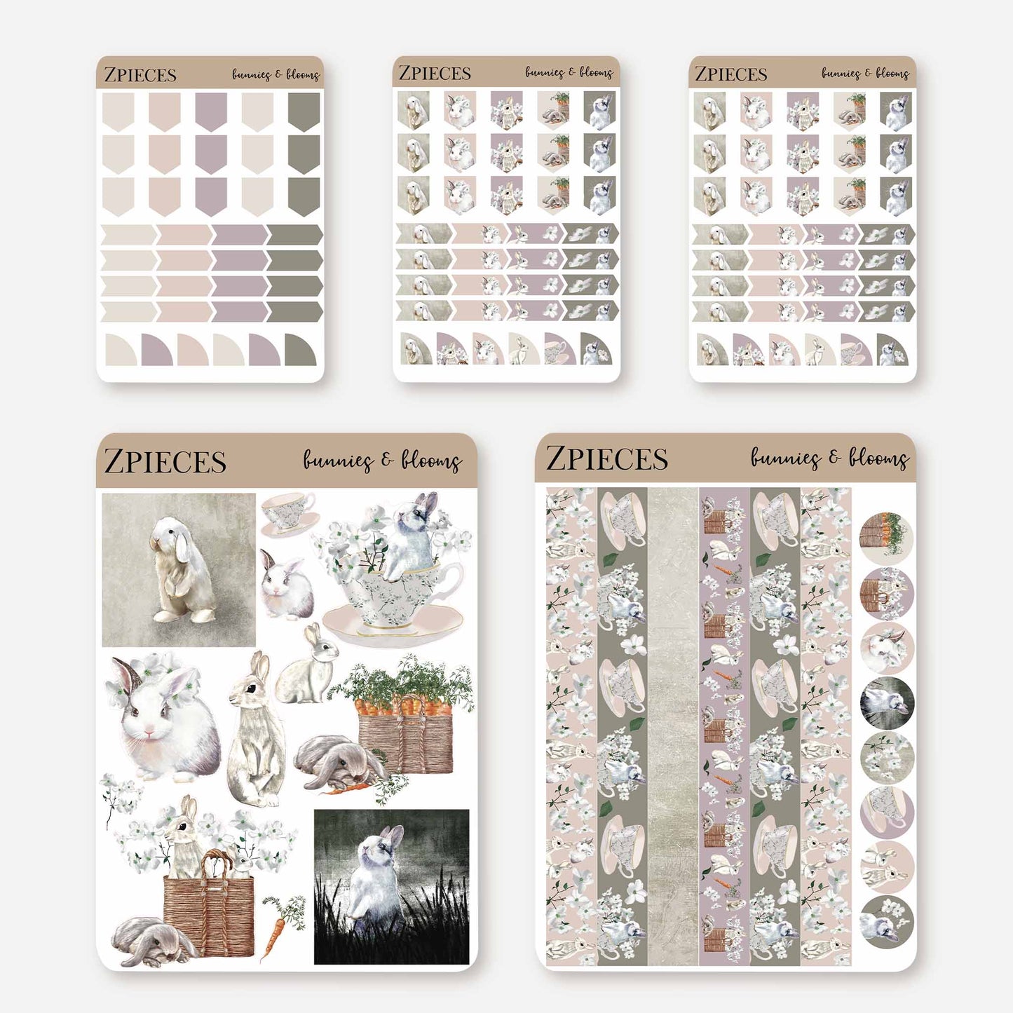 pastel rabbit and floral sticker kit